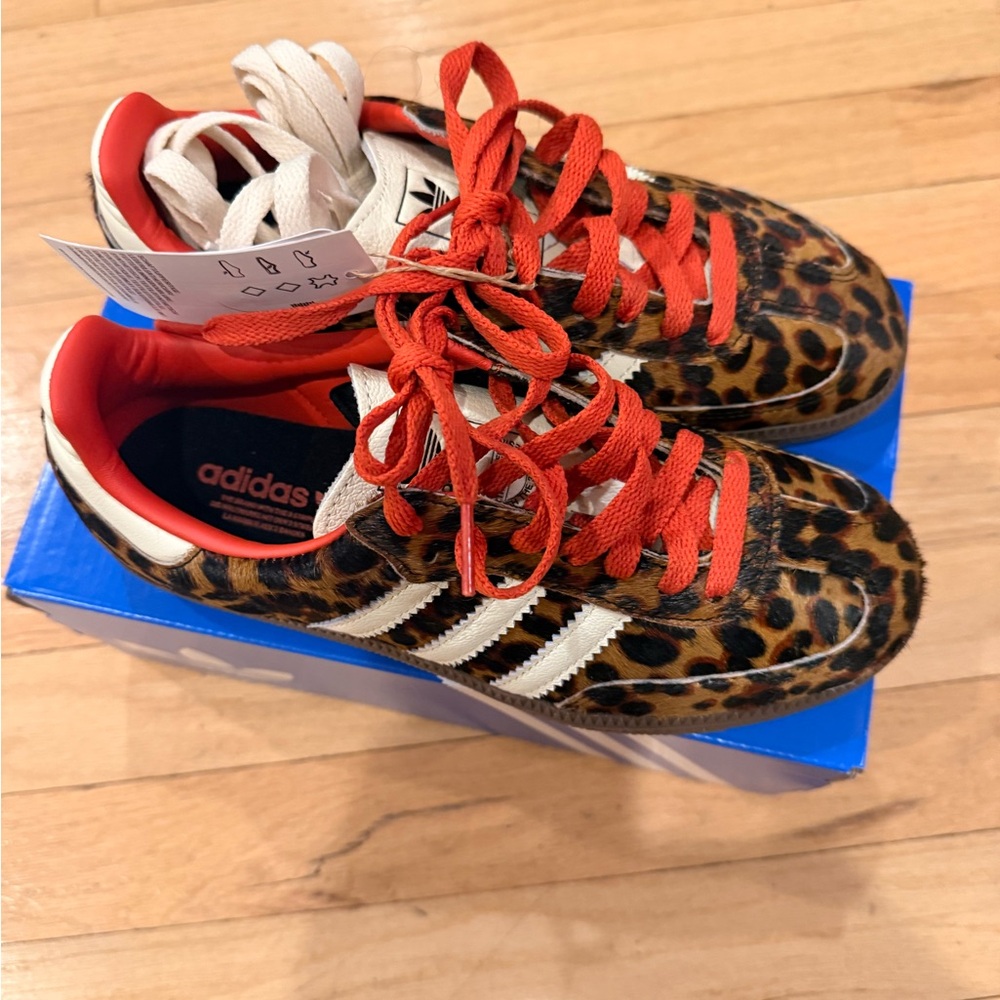 Adidas Sneakers with Leopard Print and Red Lace